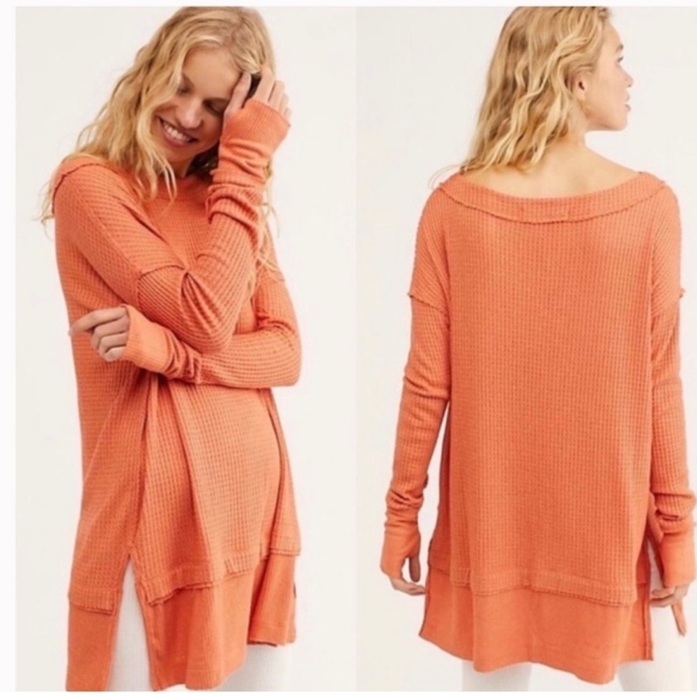 Free People North Shore Thermal Tunic‎ Top Orange XS